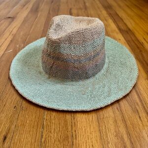 Woven Straw Hat with Green Brim